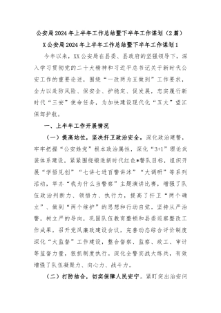(2篇)公安局 2024 年上半年工作总结暨下半年工作谋划
