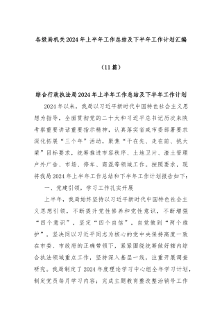 (11篇)各级局机关2024年上半年工作总结及下半年工作计划汇编