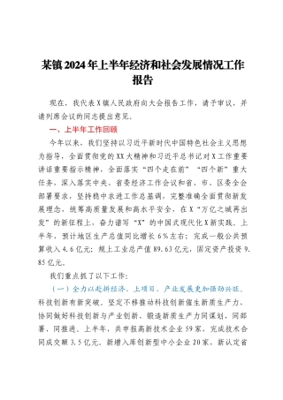 某镇2024年上半年经济和社会发展情况工作报告