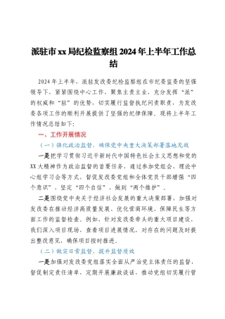 派驻市xx局纪检监察组2024年上半年工作总结