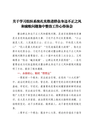 关于学习组织系统扎实推进群众身边不正之风和腐败问题集中整治工作心得体会