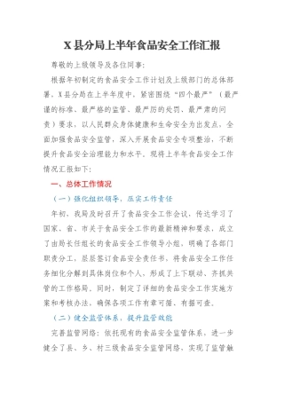 X县分局上半年食品安全工作汇报