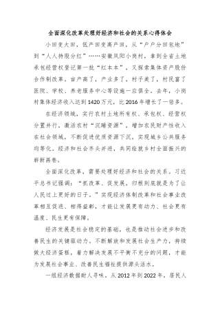 全面深化改革处理好经济和社会的关系心得体会