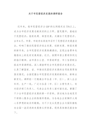 关于市民营经济发展的调研报告