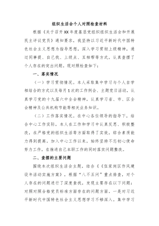 作风建设年活动组织生活会个人对照检查材料