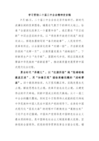 学习贯彻二十届三中全会精神发言稿