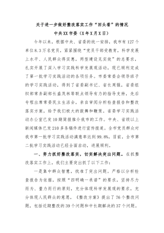 关于进一步做好整改落实工作“回头看”的情况