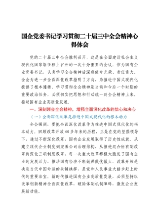 国企党委书记学习贯彻二十届三中全会精神心得体会