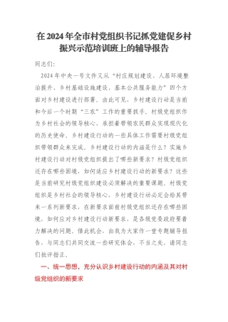 在2024年全市村党组织书记抓党建促乡村振兴示范培训班上的辅导报告