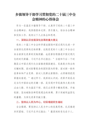 乡镇领导干部学习贯彻党的二十届三中全会精神的心得体会