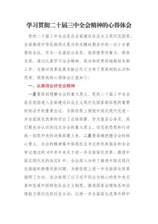 学习贯彻二十届三中全会精神的心得体会