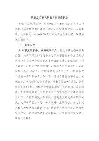 高校办公室巡察前工作自查报告