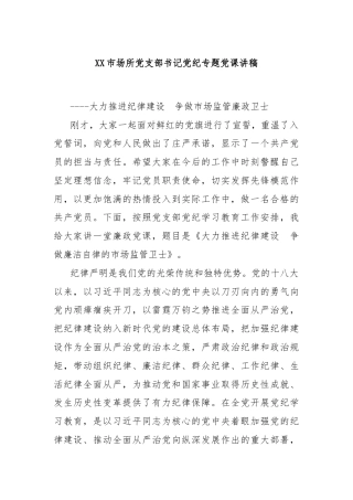 XX市场所党支部书记党纪专题党课讲稿