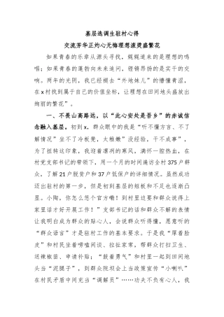 基层选调生驻村心得