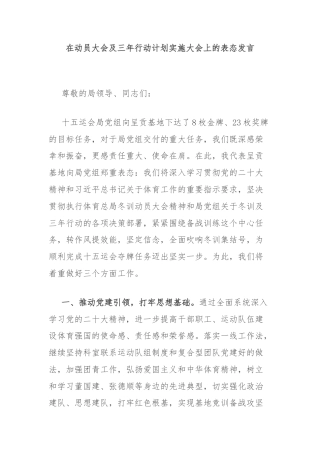 在动员大会及三年行动计划实施大会上的表态发言