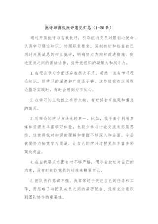 批评与自我批评意见汇总（1-20条）