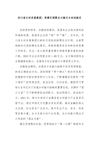 四川省乡村发展集团：党建引领聚合力振兴乡村动能足