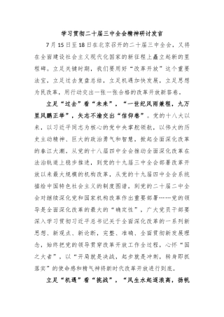 学习贯彻二十届三中全会精神研讨发言