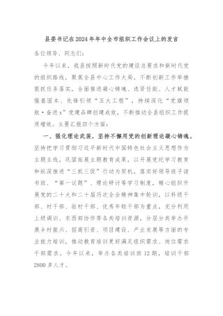 县委书记在2024年年中全市组织工作会议上的发言