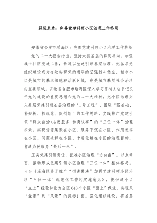 经验总结：完善党建引领小区治理工作格局