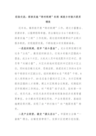 经验交流：探索实施“跨村联建”机制 赋能乡村振兴提质增效
