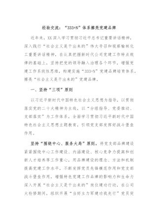 经验交流：“333+N”体系擦亮党建品牌