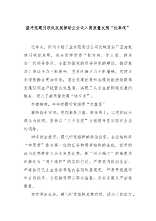 坚持党建引领促发展推动企业迈入高质量发展“快车道”
