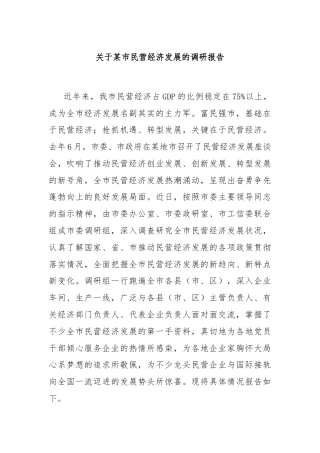 关于某市民营经济发展的调研报告