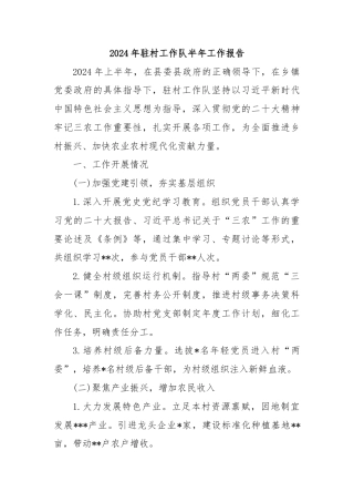 2024年驻村工作队半年工作报告