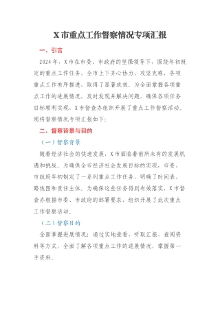 X市重点工作督察情况专项汇报