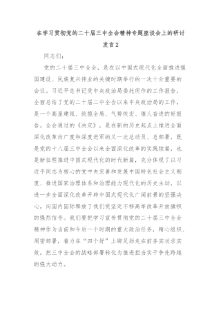 在学习贯彻党的二十届三中全会精神专题座谈会上的研讨发言2