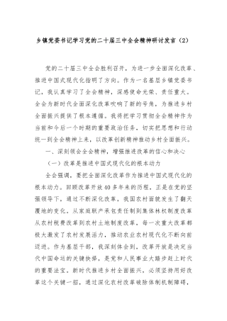 乡镇党委书记学习党的二十届三中全会精神研讨发言（2）