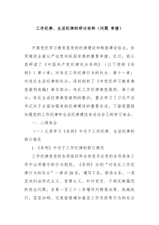 工作纪律、生活纪律的研讨材料（问题 举措）