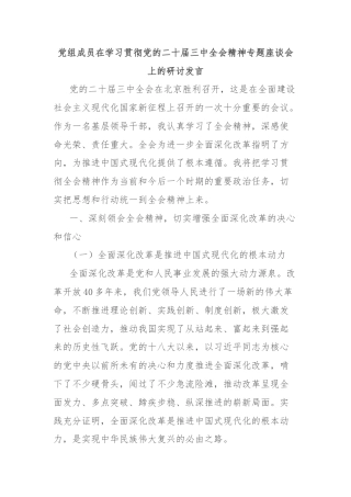 党组成员在学习贯彻党的二十届三中全会精神专题座谈会上的研讨发言