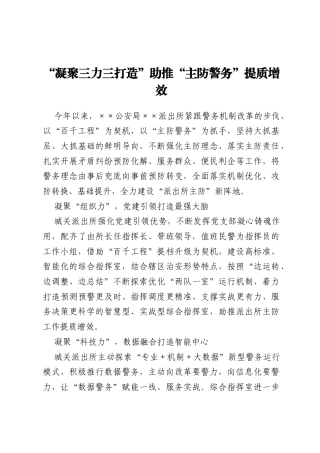 “凝聚三力三打造” 助推“主防警务”提质增效