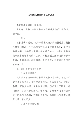 X市防汛救灾抗旱工作总结（2）