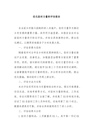 优化驻村力量的评估报告