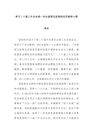 学习二十届三中全会进一步全面深化改革的总目标的心得体会（2）
