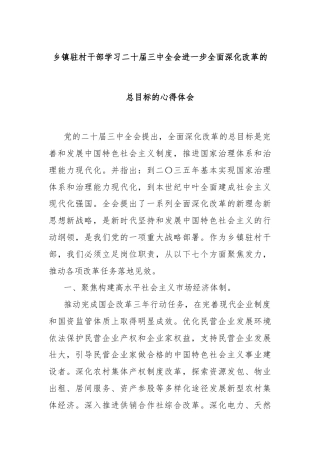 乡镇驻村干部学习二十届三中全会进一步全面深化改革的总目标的心得体会