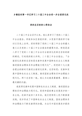 乡镇驻村第一书记学习二十届三中全会进一步全面深化改革的总目标的心得体会