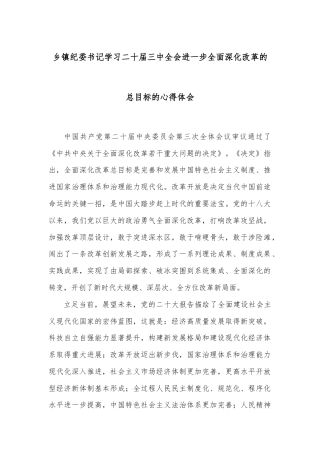 乡镇纪委书记学习二十届三中全会进一步全面深化改革的总目标的心得体会