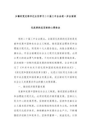 乡镇村党支部书记主任学习二十届三中全会进一步全面深化改革的总目标的心得体会