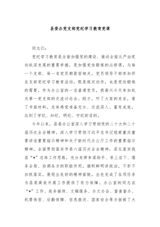 县委办党支部党纪学习教育党课