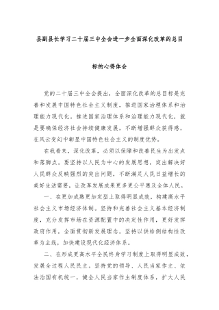 县副县长学习二十届三中全会进一步全面深化改革的总目标的心得体会