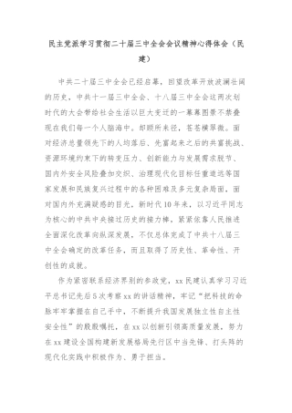 民主党派学习贯彻二十届三中全会会议精神心得体会（民建）