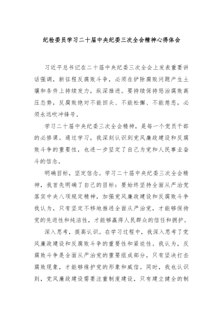 纪检委员学习二十届中央纪委三次全会精神心得体会