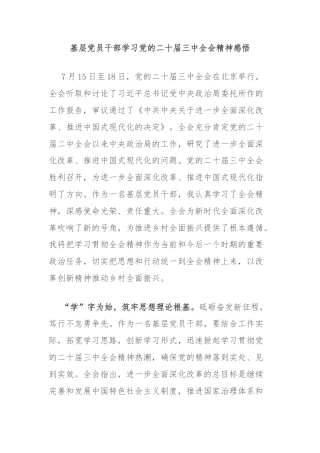 基层党员干部学习党的二十届三中全会精神感悟