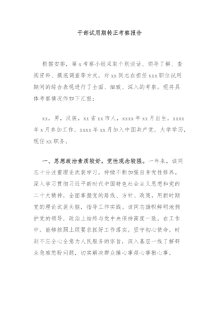 干部试用期转正考察报告