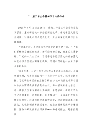 二十届三中全会精神学习心得体会