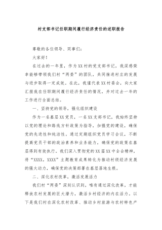 村支部书记任职期间履行经济责任的述职报告